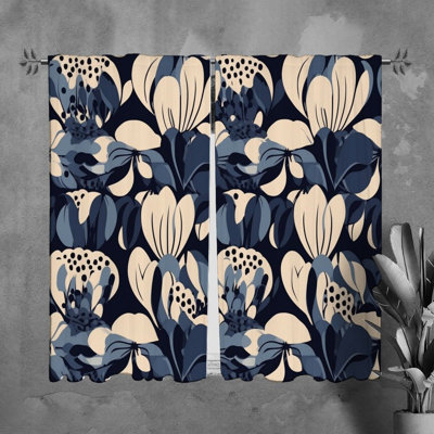 Motif de rideaux à motif floral bleu marine - 6050