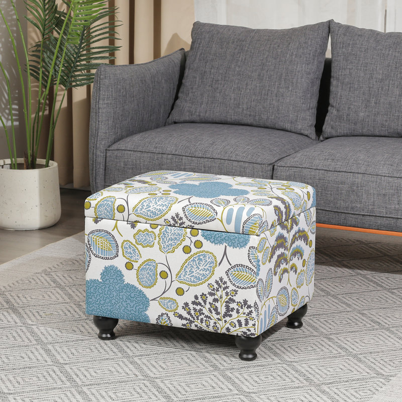 Linen Storage Ottoman With Turned Legs, Cream