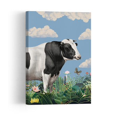 Tropical Dream Cow Peaceful Serene Abstract Butterfly Bull Cow Nature Tropical Wall Art Print 1 Piece Wrapped Canvas Wall Art