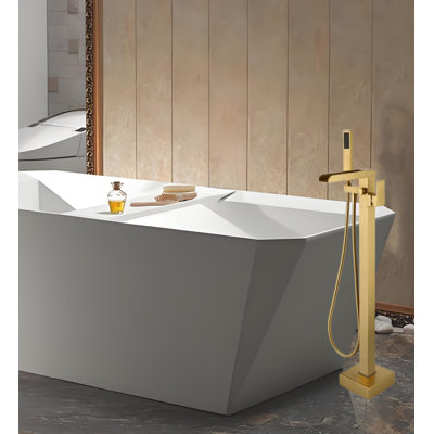 Bathroom Freestanding Waterfall Tub filler , Floor Mount Faucet with Hand Shower