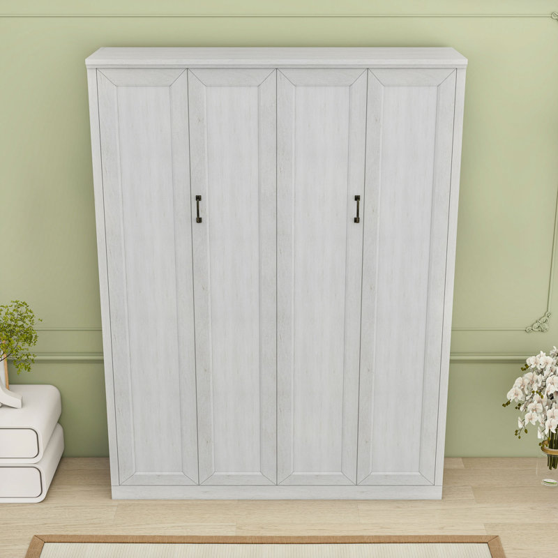 Grand lit escamotable en bois, Blanc rustique