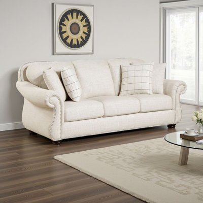 Boro Sofa With 4 Accent Pillows 85 Inch, Plush Beige Fabric