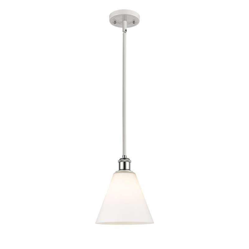 Luminaire suspendu sphérique à 1 lumière Allean, Blanc mat, H 42,75 po x l 8 po x P 8 po, Blanc / chrome poli