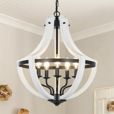 White 5-Light Chandelier Wood S