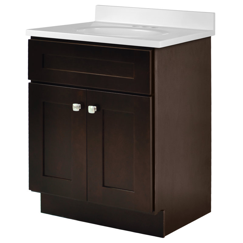 Meuble-lavabo de 25 po avec plateau Brookings, entièrement assemblé, Brun, Blanc uni