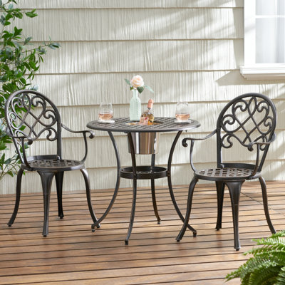 Deeba 3 Piece Patio Furniture Set, Outdoor Aluminum Frame Woven Bistro Table and Chair Set with Ice Bucket