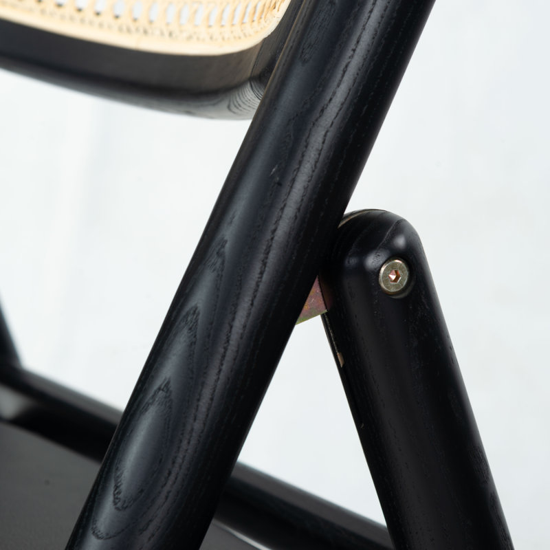 Shaylie Upholstered Seat Folding Dining Chair, Black/Natural
