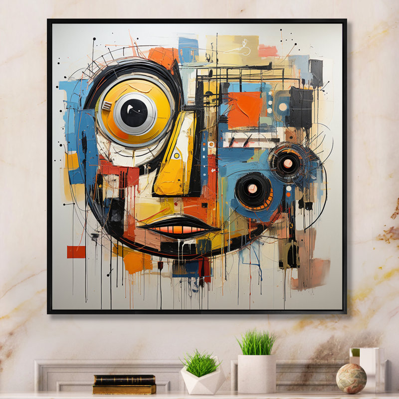 " Pop Art Modern Robot IV ", 36" H x 36" W x 1.5" D, Black Floater Framed