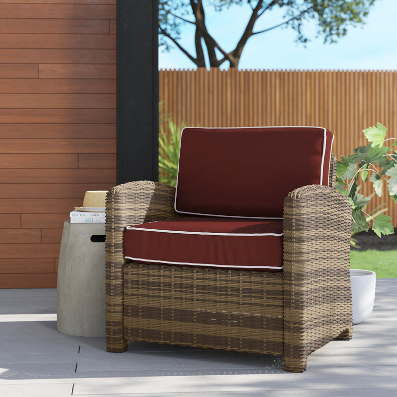 Upholstered Armchair, Brown Frame/Sangria Cushion