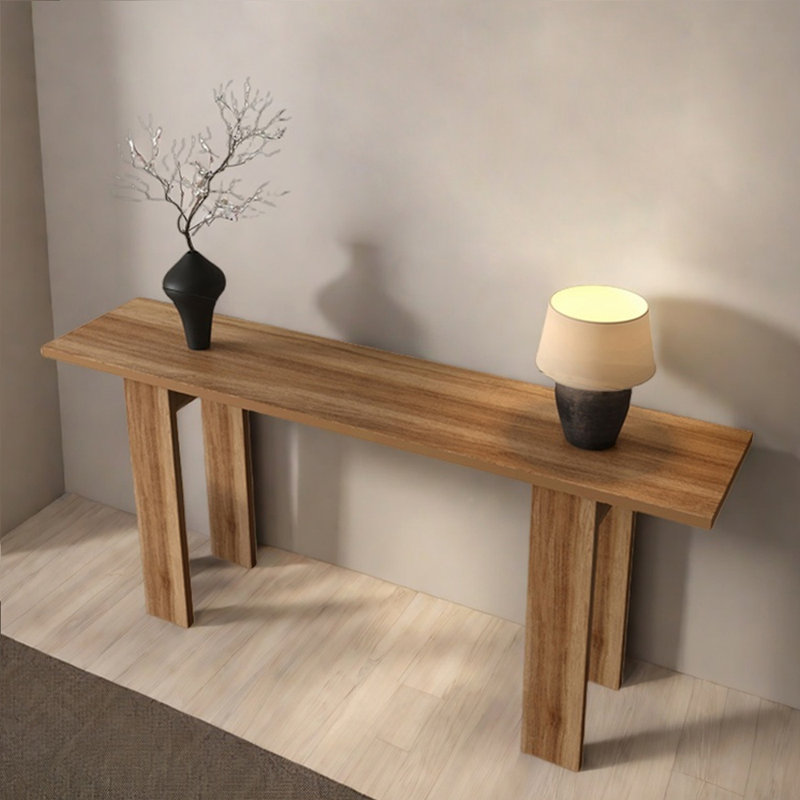 Console Mid-Century moderne en bois massif, Noyer clair, H 31,5 po x l 70,9 po x P 13,8 po