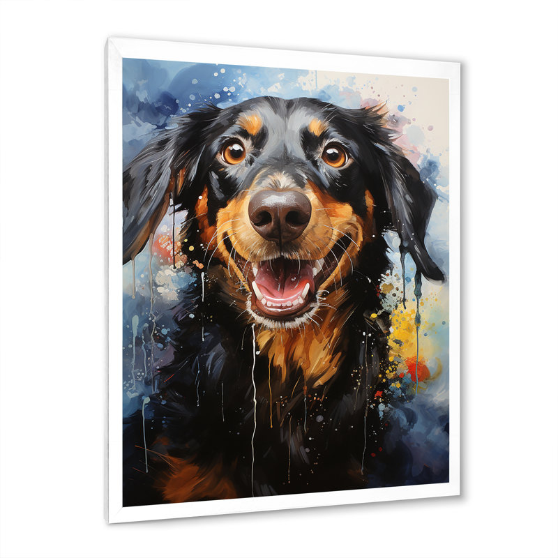 Teckel délice sur toile, Cadre simple blanc, H 44 po x l 34 po x P 1,5 po