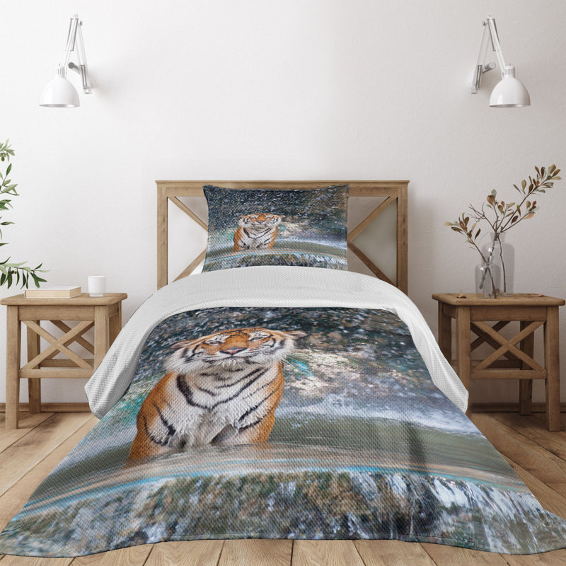 Exotic Wildlife Tiger Print Twin Bedspread Set
