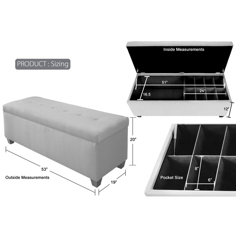 Upholstered Storage Bench, Gray