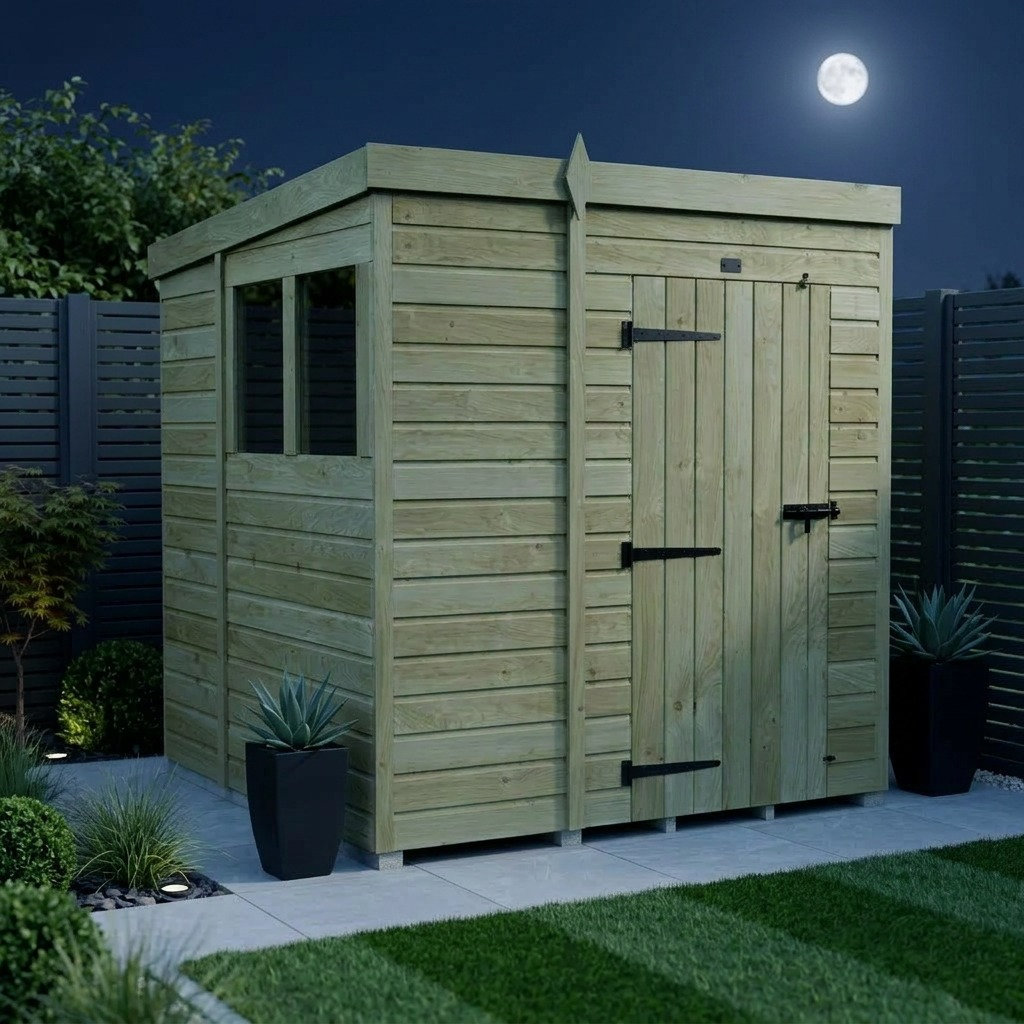 Total Sheds 6ft x 7ft Pent Garden Shed - Single Door - With Windows - Pressure Treated Timber - UK Manufactured