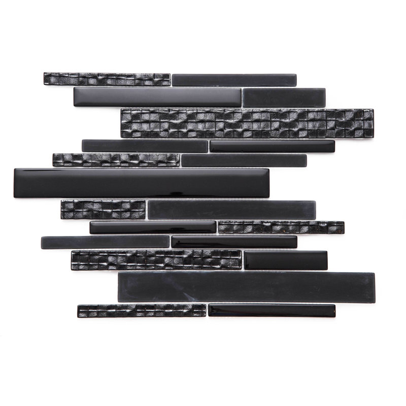 Karma Straight Edge Glass Mosaic Sheet Tile, Black