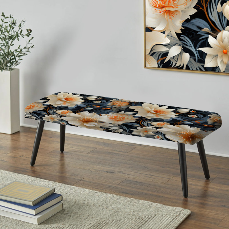 Banc moderne rembourré à motif floral beige et gris Modern Fusion