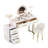 Beige Velvet Vanity Desk And Chair, 5 Big Drawers, Marble - Look Sticker, Gold Metal Handles, Left/Right Drawer Adjustment Upholstered Dressing Vanity, Color, Tabletop, Accents, Setup, Adjustable-1941322783