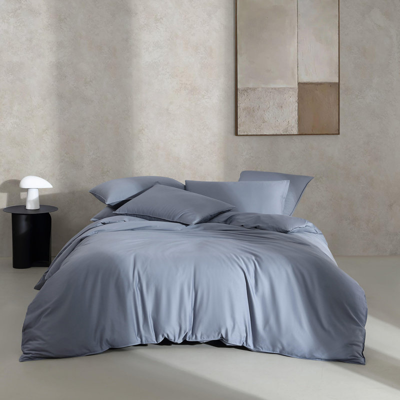 Calvin Klein Organic Earth Solid Cotton Duvet Cover Set, Light Blue, Queen Duvet Cover + 2 Standard Shams