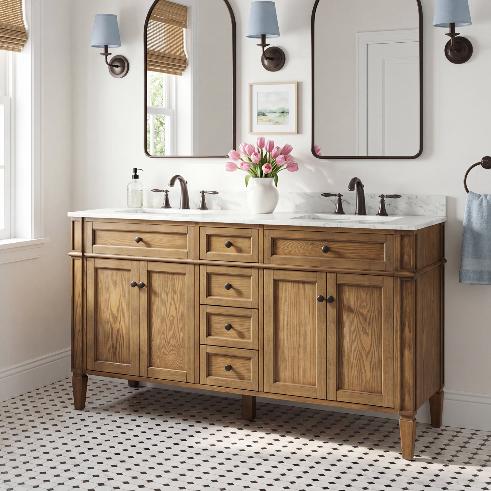 Rivers 60'' Double Bathroom Vanity, Dark Brown