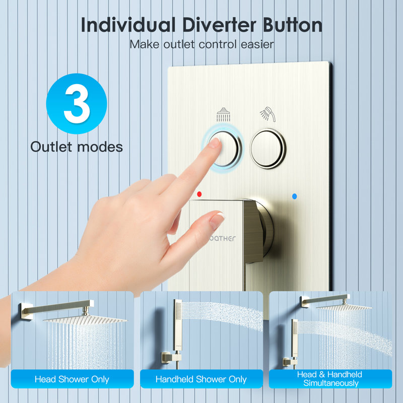 10inch Shower System With Push-button, Brushed Nickel