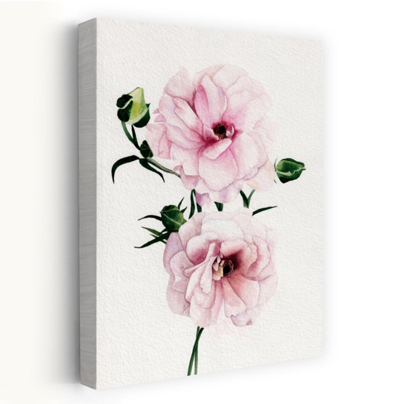 Pink Watercolor Blooms by Salome - Wrapped Canvas Print, 152.4 cm H x 101.6 cm W