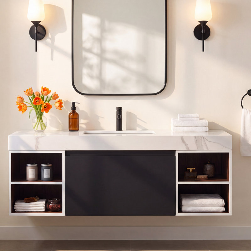 Ellwood Bilodeau 60.25" Wall-Mounted Single Bathroom Vanity Set