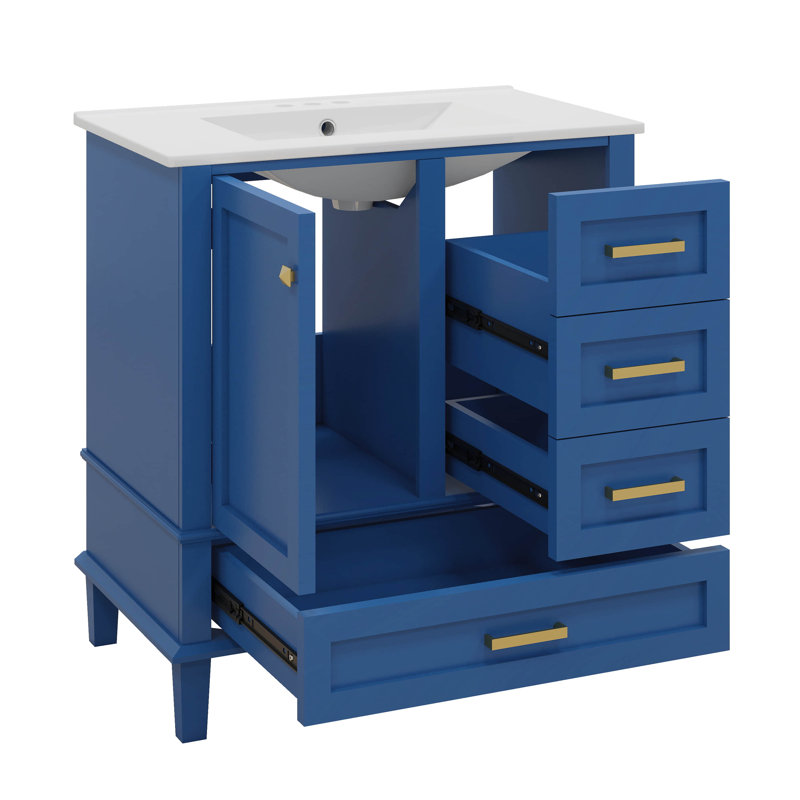 Ensemble de meuble-lavabo 30 po avec lavabo, armoire de rangement moderne avec porte à fermeture douce et 3 tiroirs, structure en bois massif