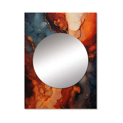 Katreina Molten Muse Fiery Flame I - Liquid Ink Wall Mirror, Modern Decorative Mirror, Printed Metal Art