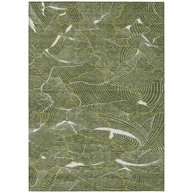 Sahari Olive Washable Indoor-Outdoor Rug - , 5' x 7'6"