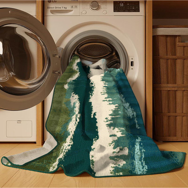 Tapis vert aquarelle lavable à la machine, Rectangle 7 pi x 9 pi
