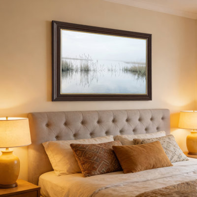 Art mural antique sur toile encadré doré pour le salon, la chambre à coucher, le bureau ou le vestibule - Décoration murale décorative avec roseaux d'eau