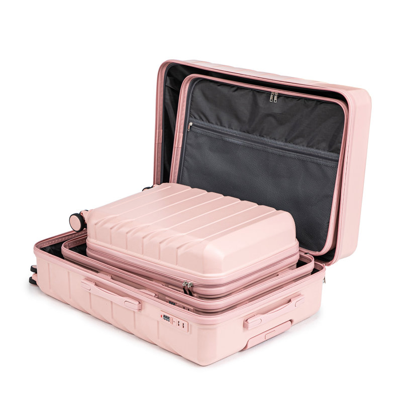 20 po / 24 po / 28 po 3 pièces / ensemble en valise à roulettes ABS, couleur assortie, avec serrure à combinaison (rose)