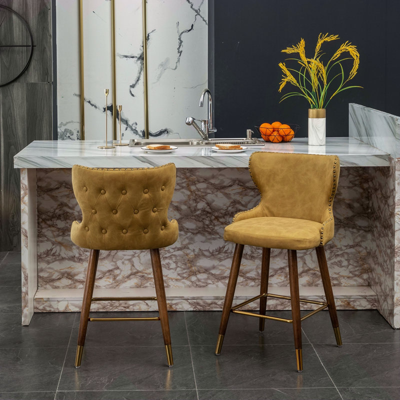 Ensemble de 2 tabourets de comptoir Mid-Century, Jaune