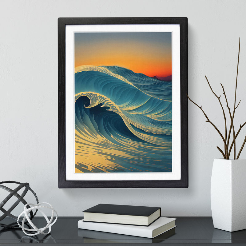 XV1022-3049X Ocean Wave At Sunset No.1 - Single Picture Frame Print, 64cm H x 46cm W, Black