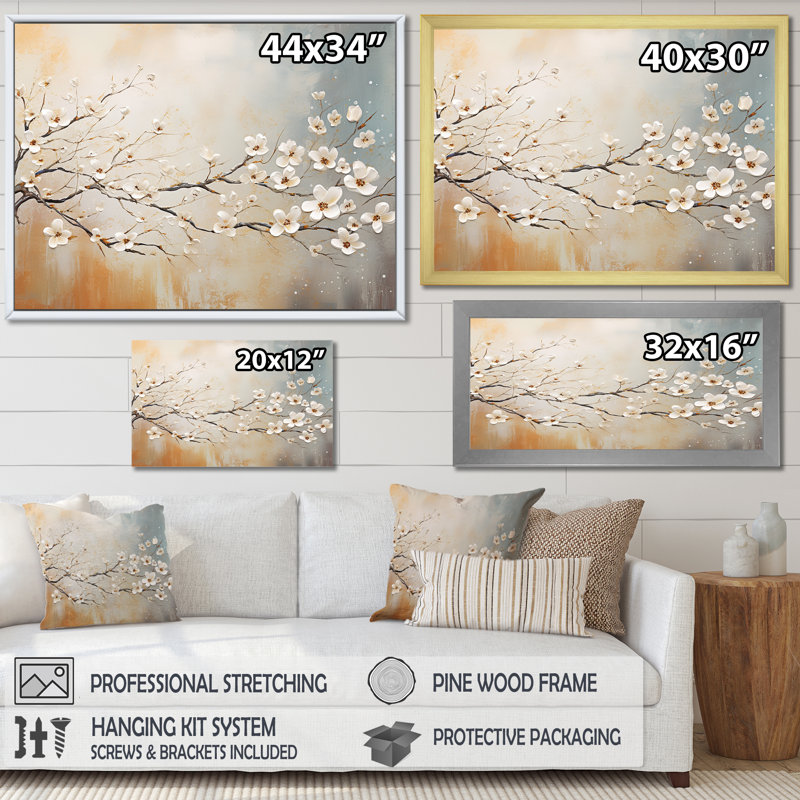 Dogwood Blooms Sunset - art mural cornouiller, Cadre flottant doré, H 34 po x l 44 po x P 1,5 po