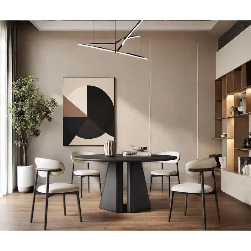Black Round Simple Dining Table Sets., 29.53"H x 47.24"L x 47.24"W