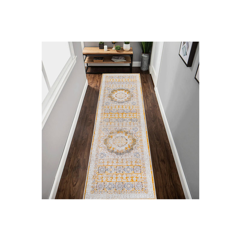Collection 2X8 Medallion Runner Rug, Runner 2'2" x 8', Yellow