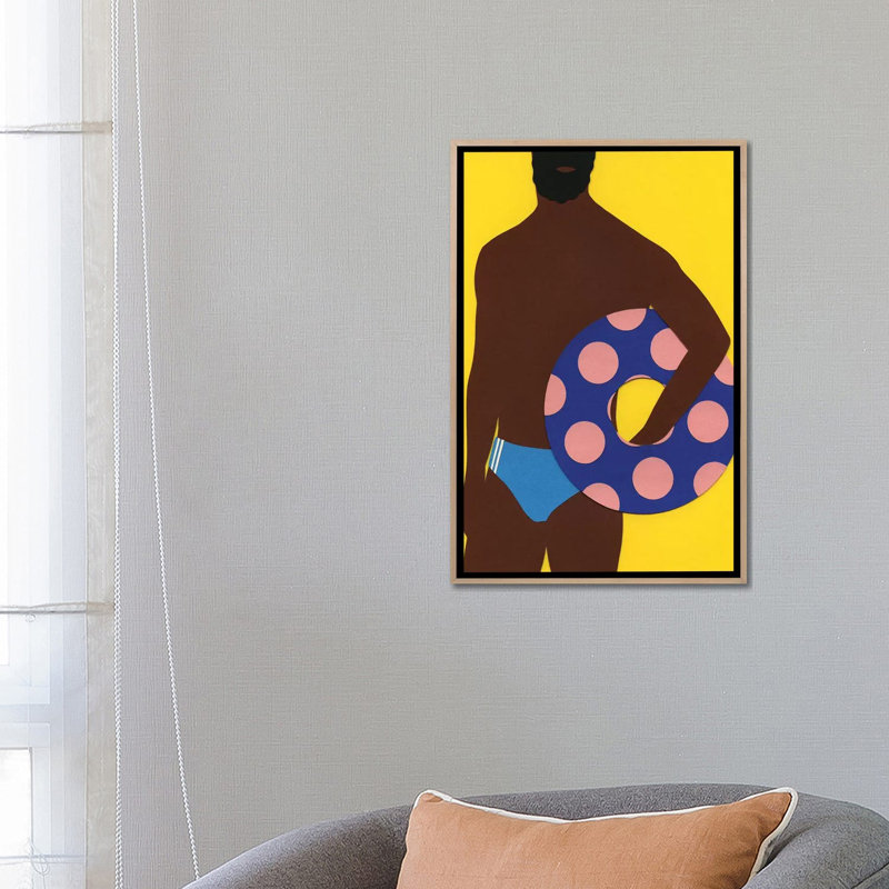 «Man On The Beach», reproduction d'art sur toile encadrée, Beige, Toile à cadre flottant sans passe-partout