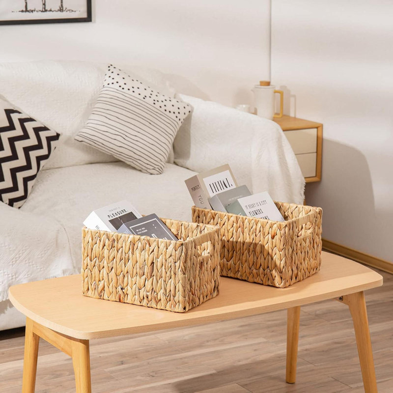Paniers en osier d'eau, panier en osier rectangulaire, paquet de 2, panier en osier pour tablettes, paniers de rangement tissés avec poignées
