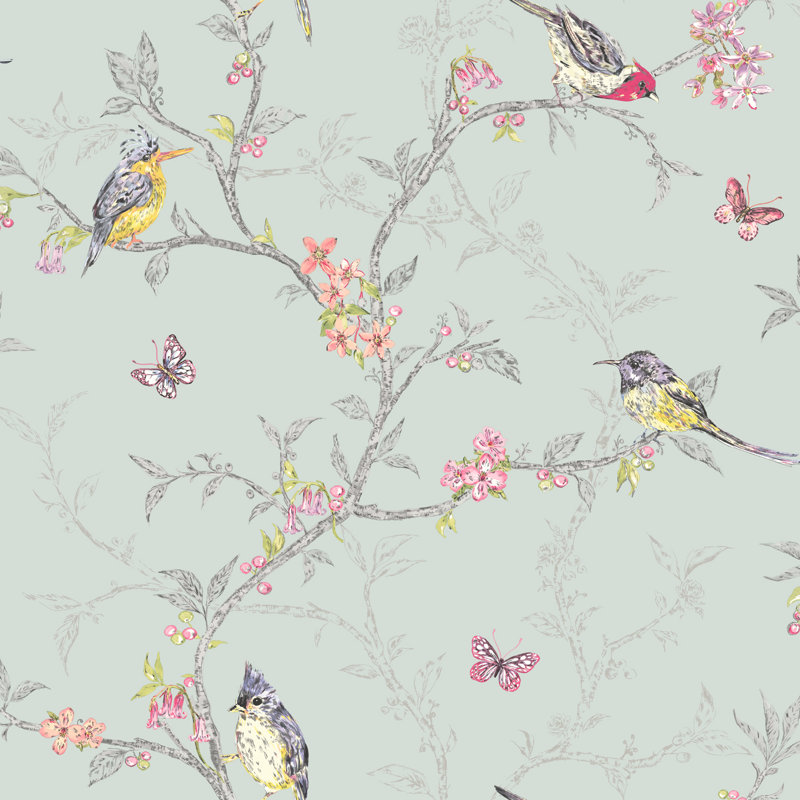 Phoebe 10m L x 53cm W Floral and Botanical Roll Wallpaper, Soft Teal