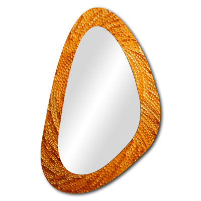 Lugenia Abstract  orange swirl collages IV - Abstract Collages Asymmetrical Decorative Mirror, Modern Irregular Shape Wall Mirror, Printed Metal Art