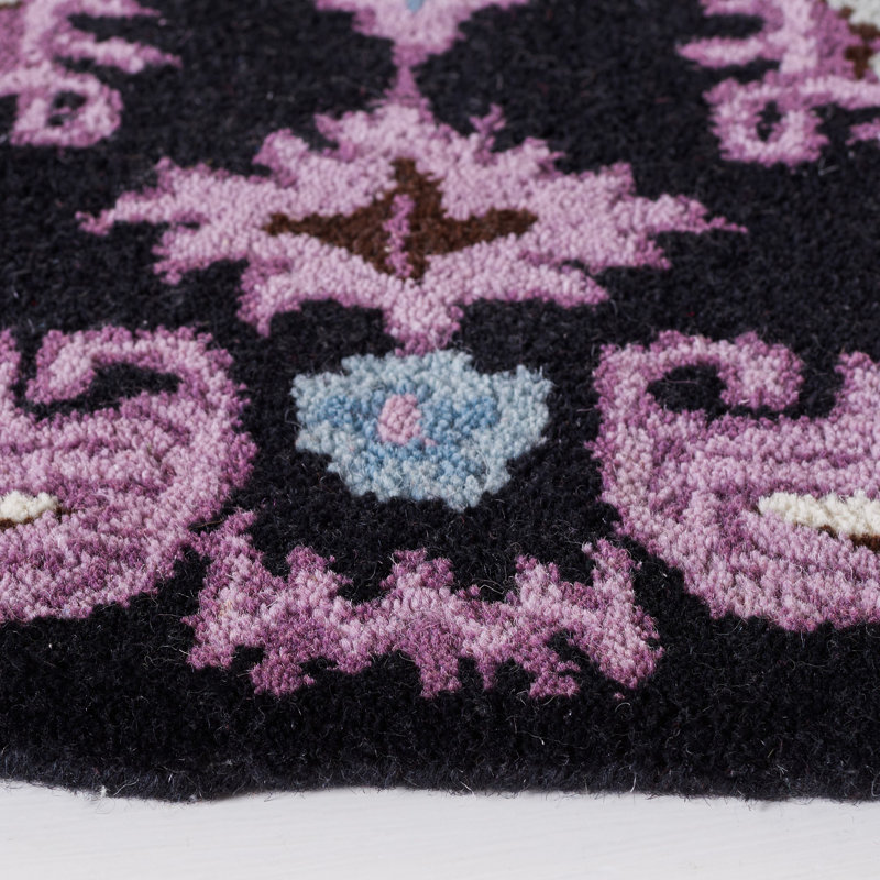 Tapis floral en laine touffeté à la main Dalayssa, Rond 5 pi