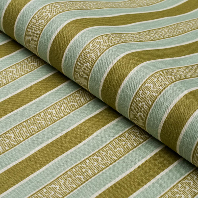 Tissu à rayures Auguste, Ciel / feuille