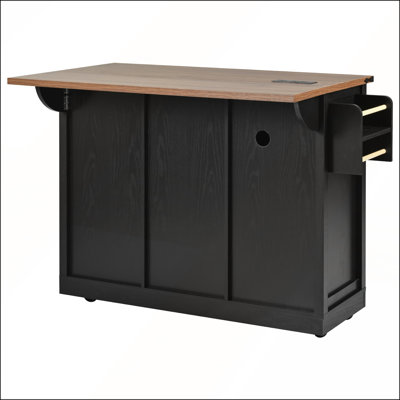 Stylish Farmhouse Kitchen Island with Drop Leaf, Power Outlets, and Sliding Barn Doors for Versatile Storage and Mobility
