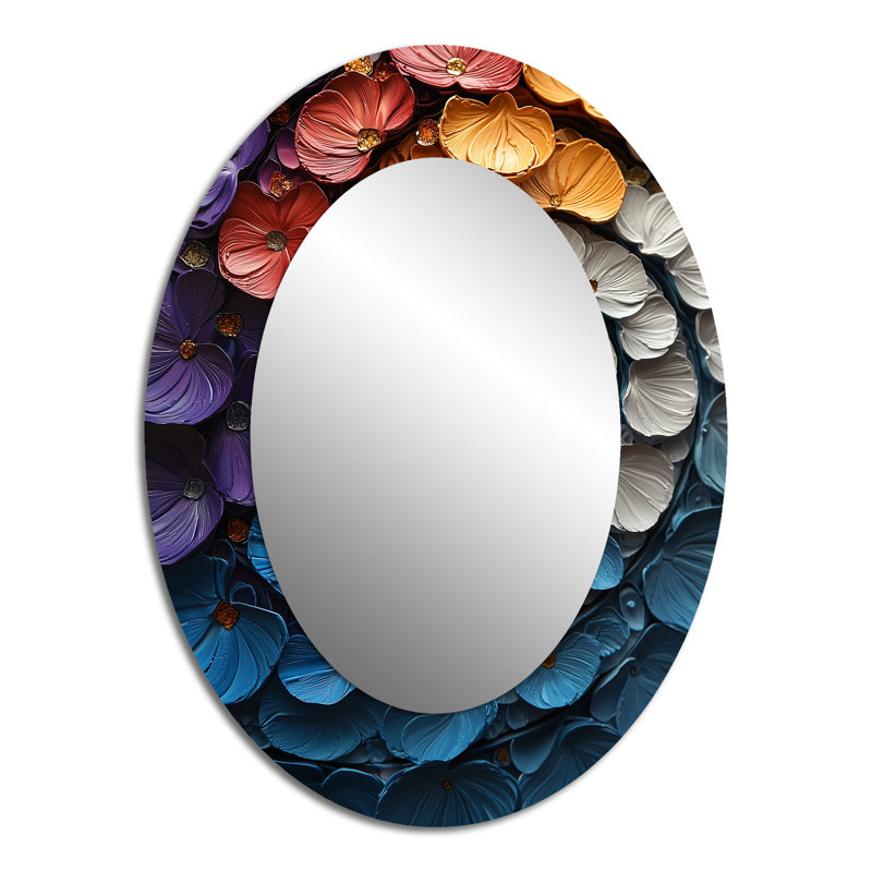 Purple And Blue Fractal Universe Spiral V - Abstract Oval Decorative Mirror On Metal, 40" x 30"
