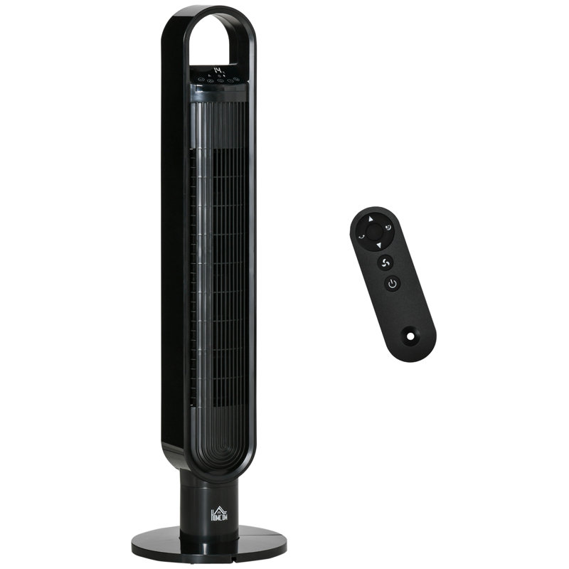 HOMCOM Freestanding Tower Fan Cooling For Bedroom With Oscillating, 3 Speed, 12H Timer, LED Sensor Panel, Remote Controller, Black