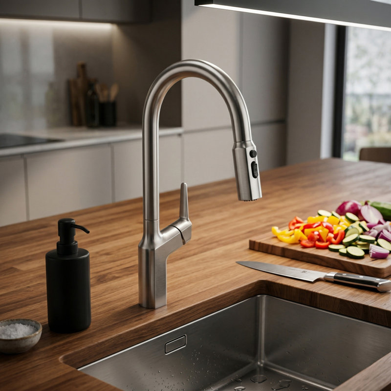 Single Handle Kitchen Faucet with Pull-Down Sprayer
