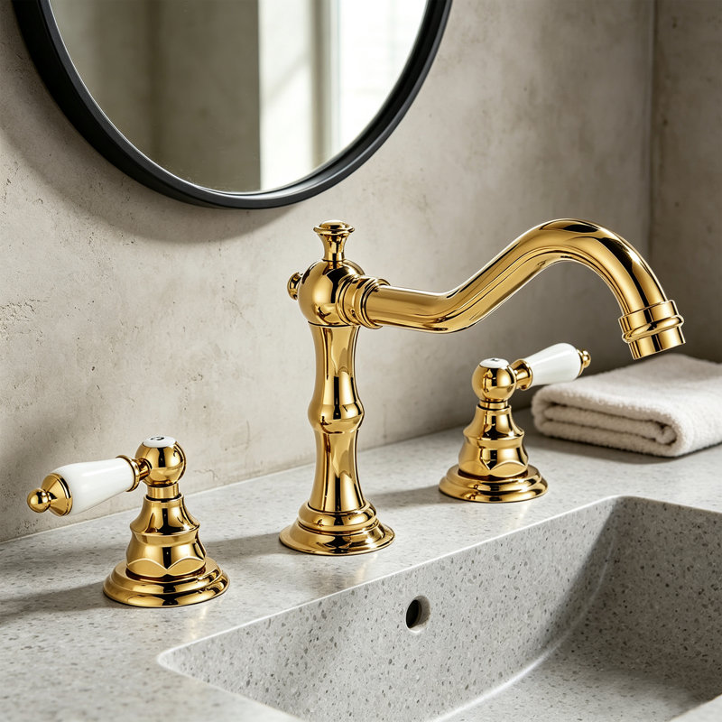 Robinet de salle de bain surdimensionné à 3 trous, robinet à 2 poignées, valve incluse