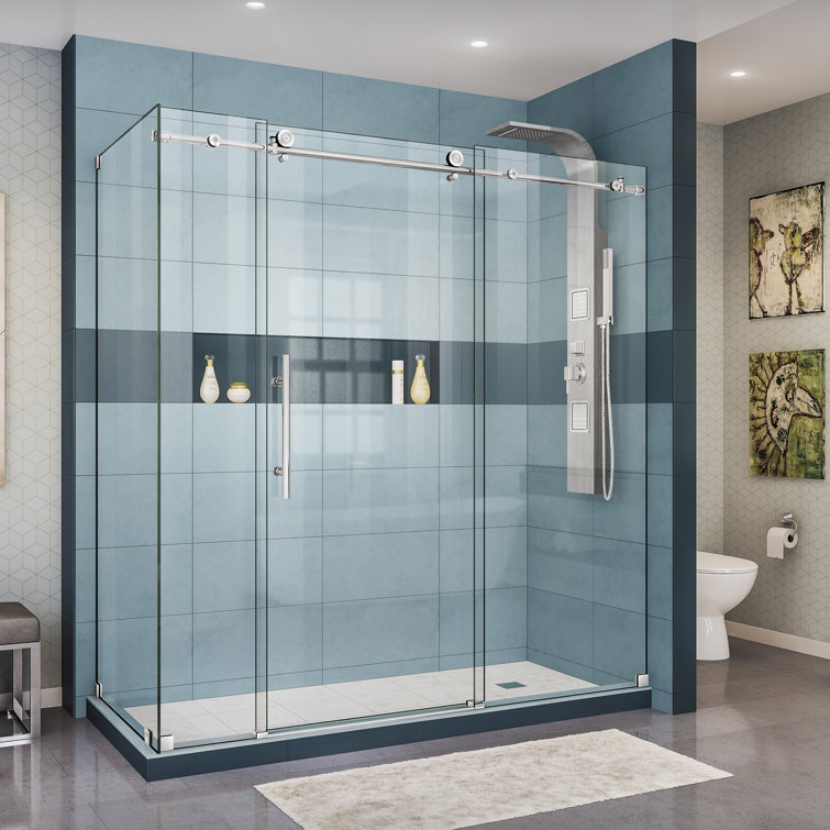 Enigma-X 72.38" x 76" Single Sliding Frameless Shower Enclosure with Clear Max Technology