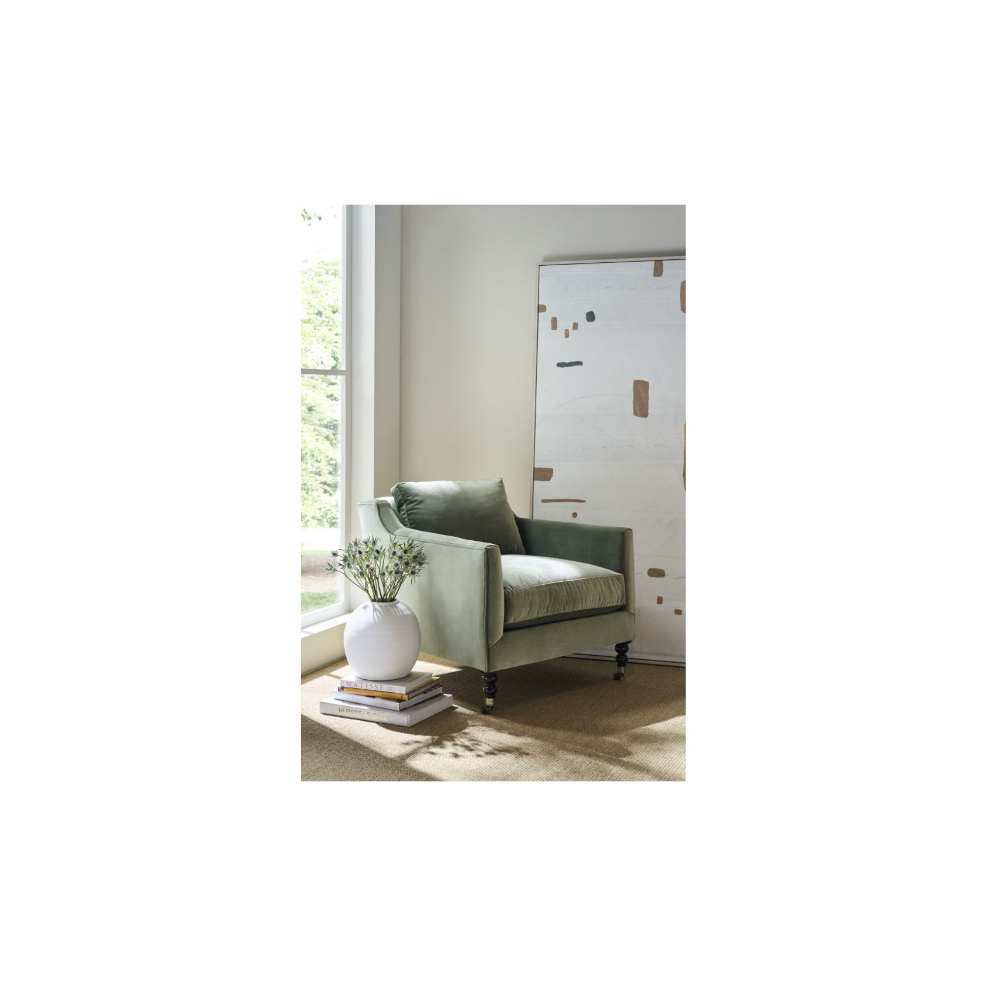 Madeline 33" W Armchair, Dark Brown Wood, Sage Velvet (15026-23)